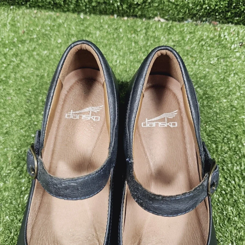 Dansko Dark Navy Leather Mary Jane Wedge Heels